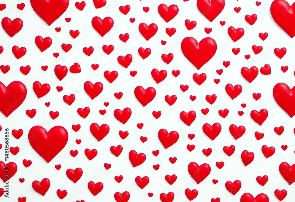 A repeating pattern of red hearts on a white background, varying in size and subtle shading, adorable, sweet A repeating pattern of red hearts on a white background, varying in size and subtle shading, adorable, sweet