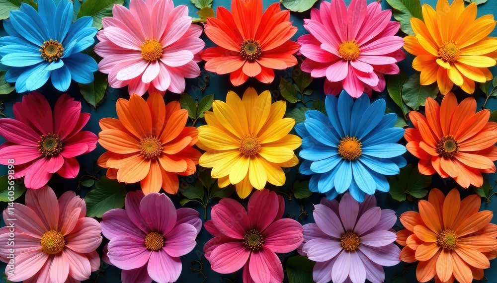 Bold blossoming flower shapes arranged in a square grid , illustration, square, bold Bold blossoming flower shapes arranged in a square grid , illustration, square, bold
