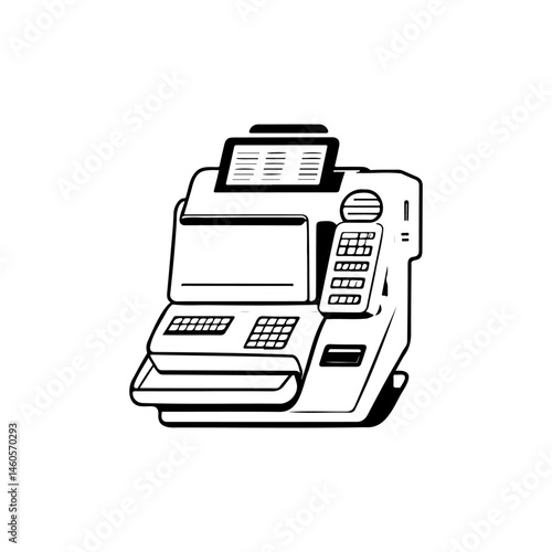 Monochromatic Illustration of an Antiquated Electronic Device with Linear Design