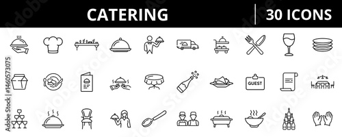 Catering Service Outline Icons In Clean Linear Vector Style