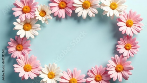 Subtle daisy chain forming a square frame, pastel tones , geometric design, spring
