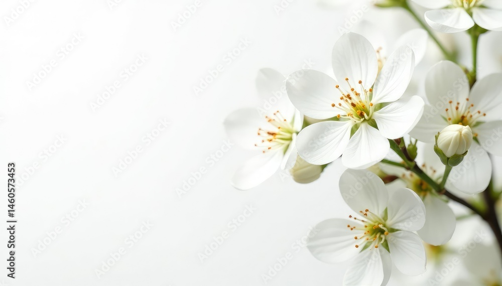 Delicate white flower blossoms on pure white backdrop, delicate, serene, white Delicate white flower blossoms on pure white backdrop, delicate, serene, white