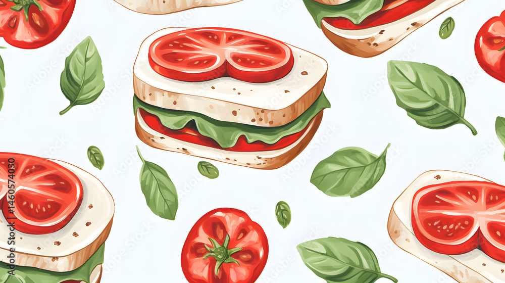 Professional Seamless Mozzarella and Tomato Sandwich Pattern for Culinary Designs