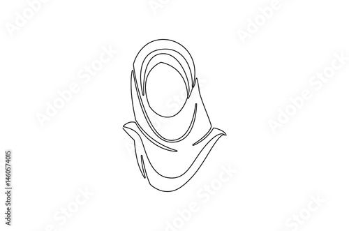 Continuous one line drawing of Trendy hijab woman. Single line drawing illustration of Muslim woman using hijab. Fashionable stylish concept vector art. Doodle line illustration.
