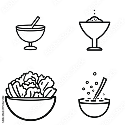 Line art Bowls Collection, Salad Bowl, Dessert Cup, Food icons, Transparent