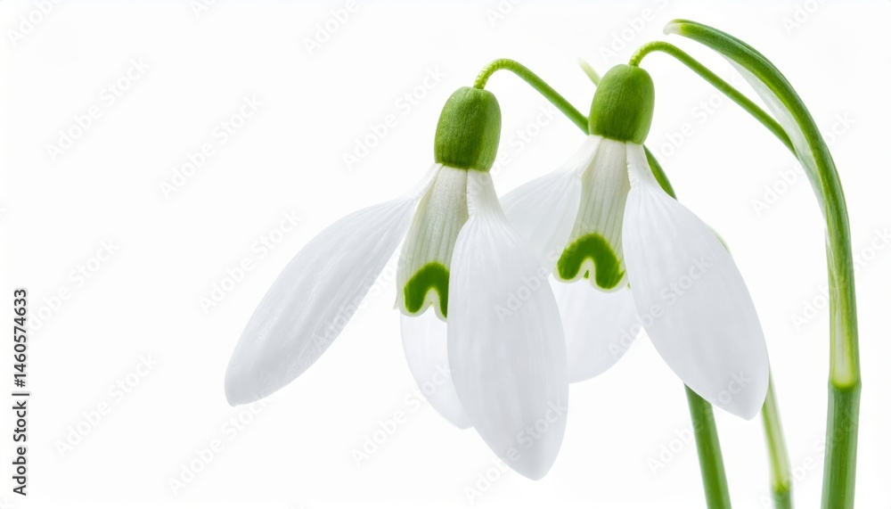 Delicate Snowdrop Flowers on Bright White Background Delicate Snowdrop Flowers on Bright White Background