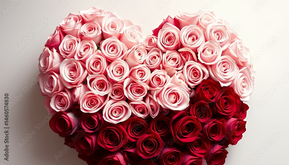 A heart-shaped arrangement of pink and red roses, a symbol of love and romance for Valentine's Day. The delicate petals and soft colors create a feeling of tenderness and affection, perfect for expre A heart-shaped arrangement of pink and red roses, a symbol of love and romance for Valentine's Day. The delicate petals and soft colors create a feeling of tenderness and affection, perfect for expre