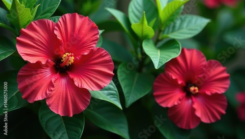 Bold hibiscus blooms, lush green foliage, vibrant repeat , seamless background, hibiscus pattern, hibiscus