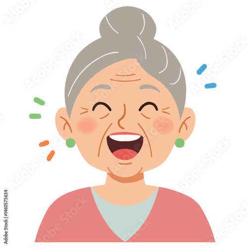 Elderly woman laughing out loud - silver-haired woman bursting with genuine laughter, her eye wrinkles and beaming smile radiating pure joy and zest for life.