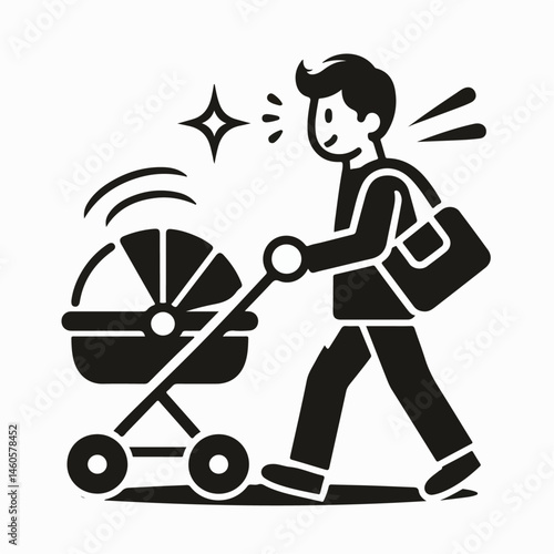 vector illustration of a person pushing a baby carriage
