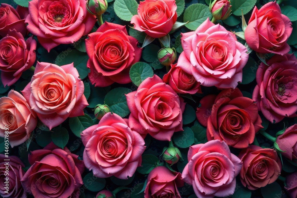 Intricate blooming roses, densely packed, vibrant hues, red, seamless, repeating Intricate blooming roses, densely packed, vibrant hues, red, seamless, repeating