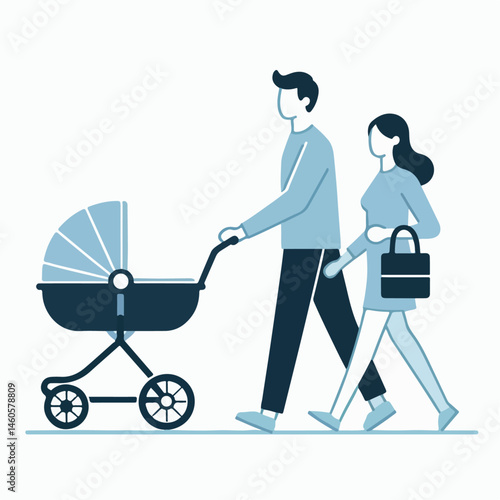 vector illustration of a person pushing a baby carriage