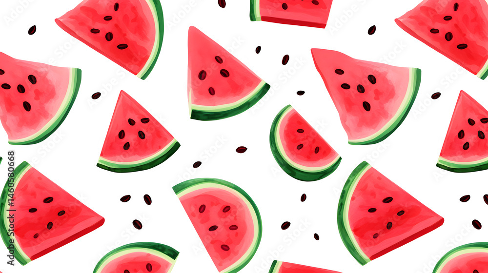 Pink Watermelon Seamless Pattern on White Background for Textile and Print Design Pink Watermelon Seamless Pattern on White Background for Textile and Print Design