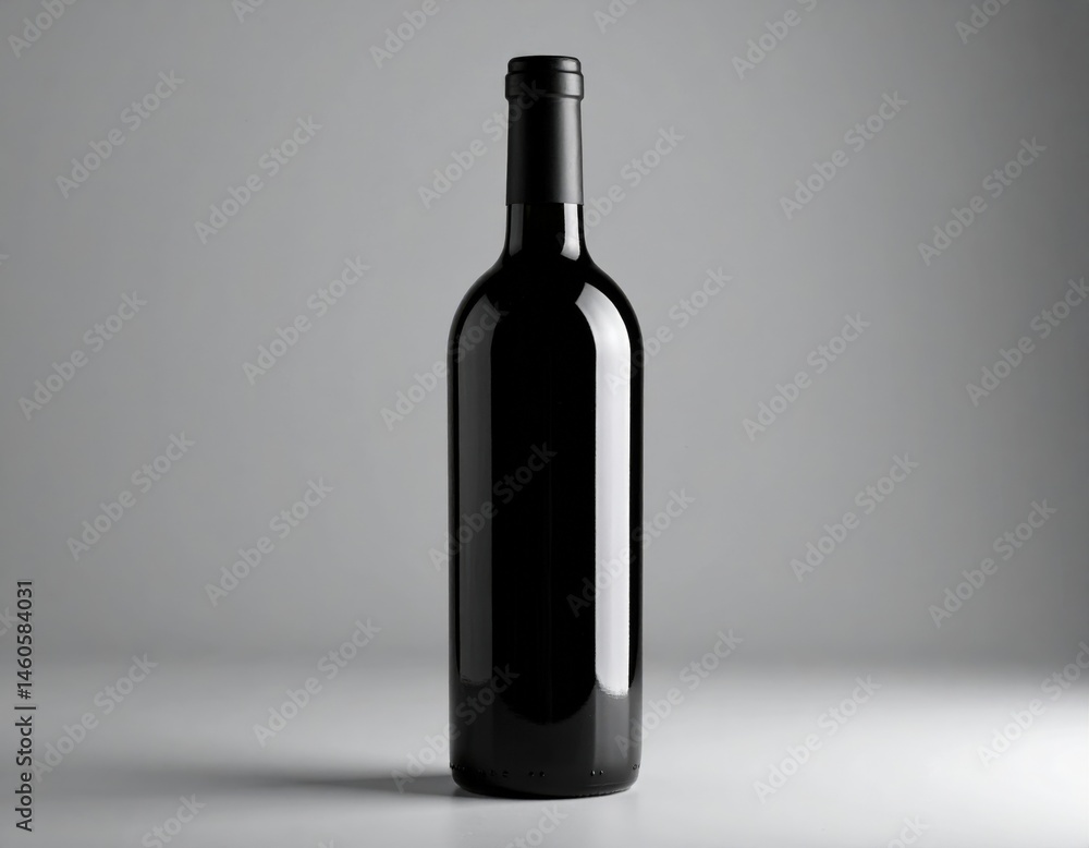 Elegant Dark Wine Bottle Against Gray Background Elegant Dark Wine Bottle Against Gray Background