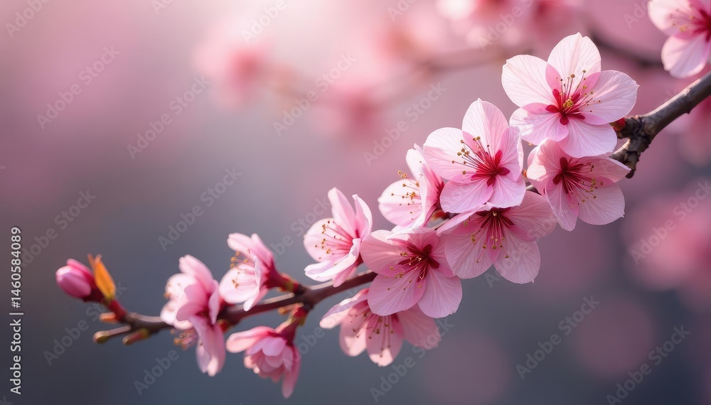 Naklejka premium Delicate pink sakura blossoms, intricate branch pattern , asian, elegant