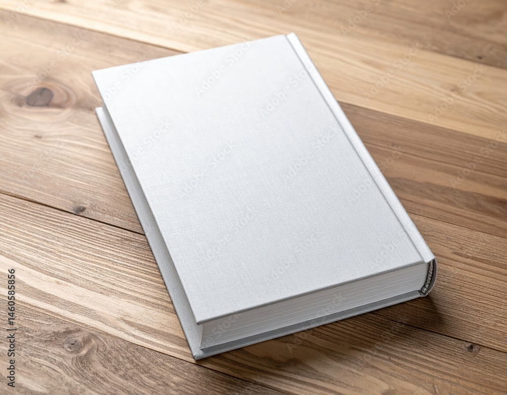 Blank White Hardcover Book On Wooden Table Blank White Hardcover Book On Wooden Table