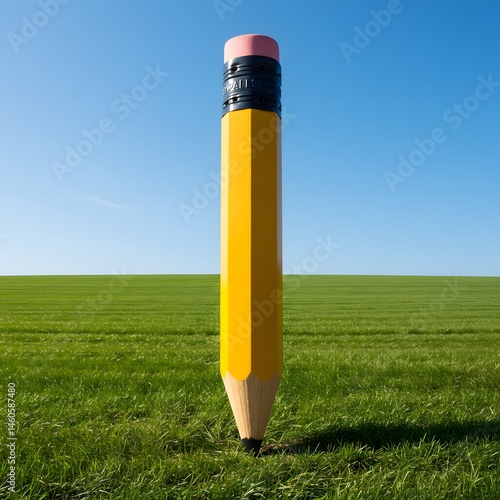 Giant Pencil in a Green Field A Surreal Image of Creativity and Inspiration
