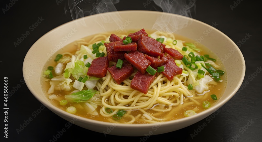 Steaming Bowl of Delicious Noodles with Savory Meat and Vegetables A Culinary Delight Steaming Bowl of Delicious Noodles with Savory Meat and Vegetables A Culinary Delight