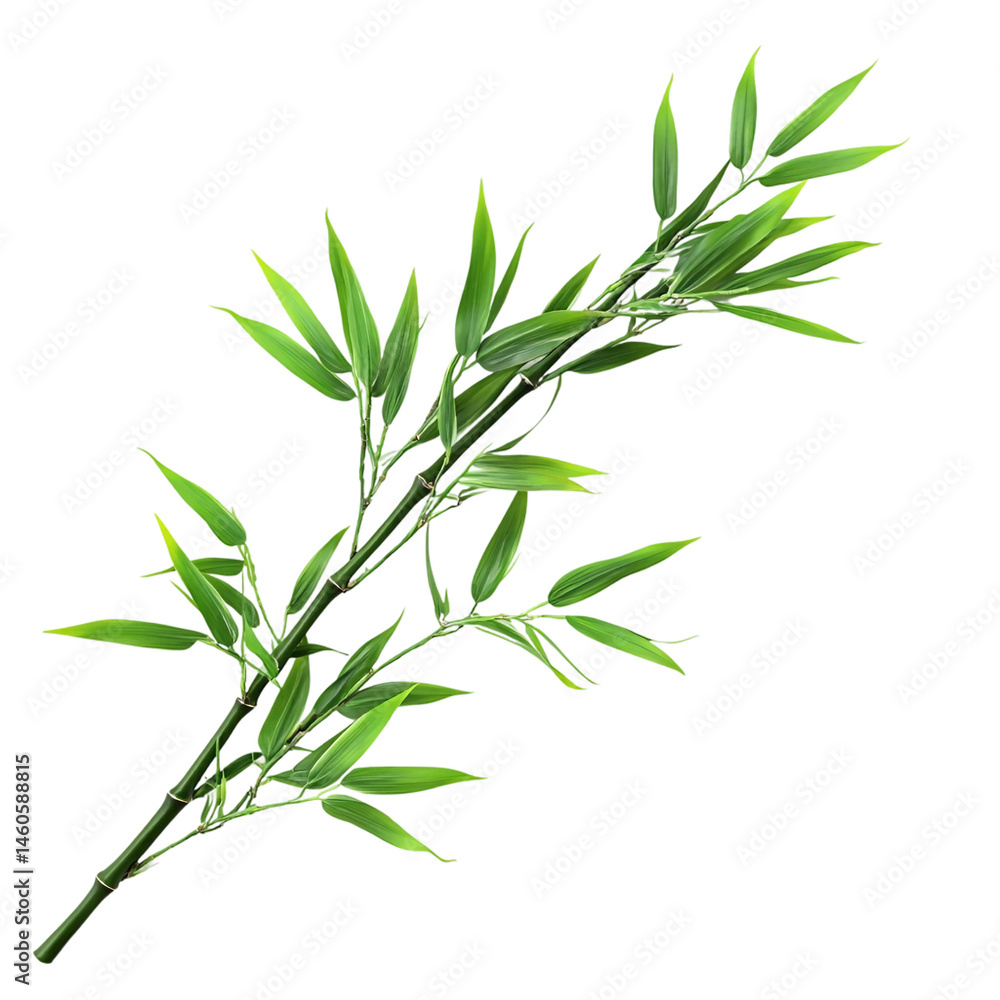 Naklejka premium Lush green bamboo stalk with vibrant leaves isolated [Transparent Background PNG]. 