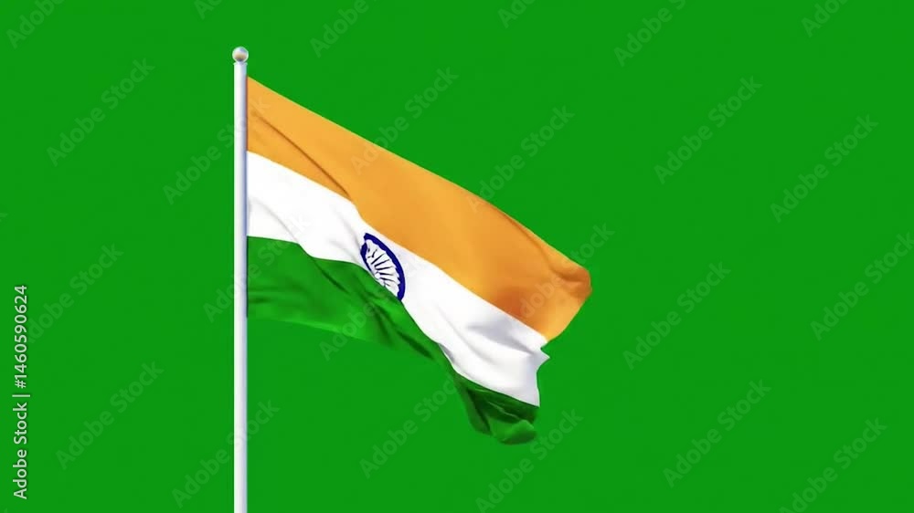 Indian flag flying on green screen. HD India flag waving video. SEO-optimized flag animation.