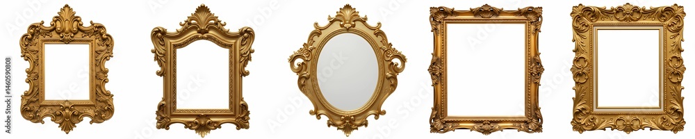 Elegant Ornate Golden Frame Collection on White Background Elegant Ornate Golden Frame Collection on White Background