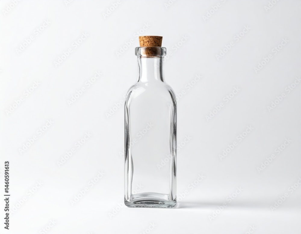 Empty Clear Glass Bottle With Cork On White Background Empty Clear Glass Bottle With Cork On White Background