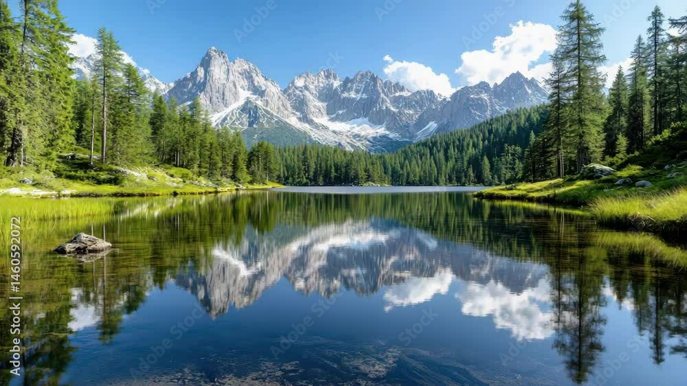 Majestic mountain landscape with serene lake reflecting trees and natures beauty. Majestic mountain landscape with serene lake reflecting trees and natures beauty.