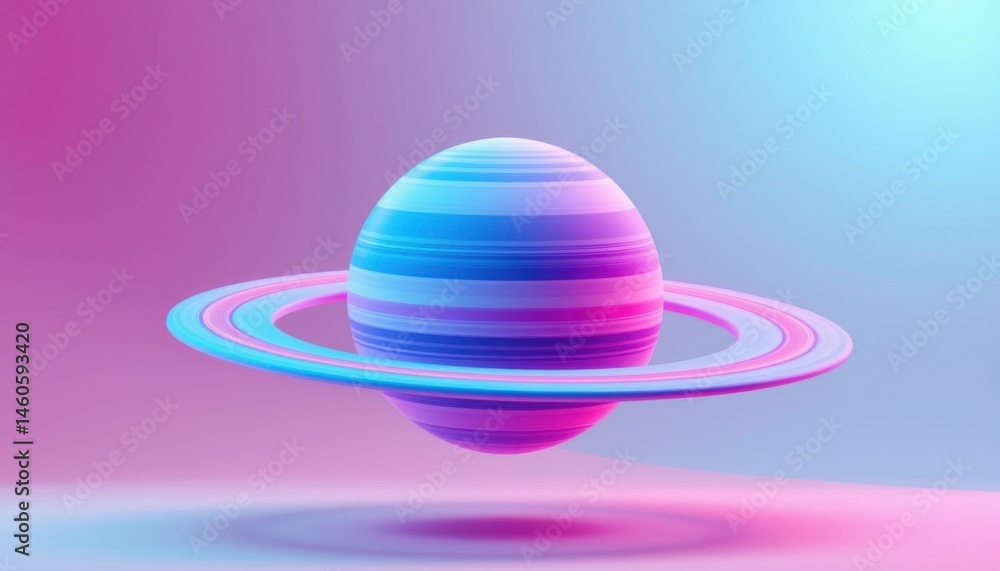Obraz premium Floating saturn planet in abstract digital space 3d render vibrant colors sci-fi concept