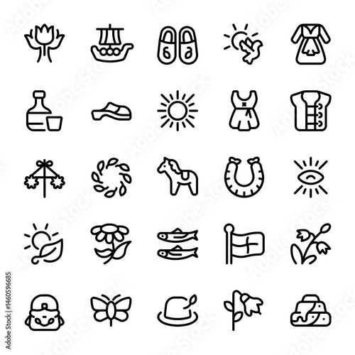 Midsummer icon sheet with line style, perfect for user interface projects