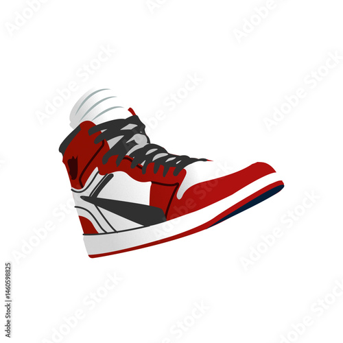 Red high-top basketball shoes. One piece with a floating position