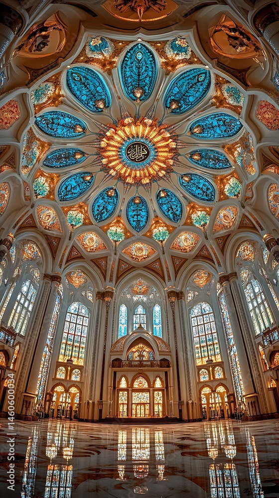 Obraz premium Majestic Mosque Interior: A Symphony of Light and Color