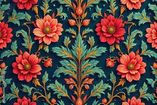 Large-scale damask, bold scrolling acanthus leaves, damask, monochrome