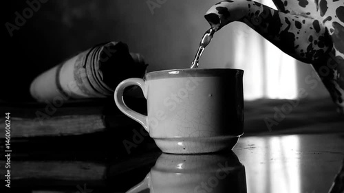 Wallpaper Mural Enamel teapot Pouring drinking water into a cup Torontodigital.ca
