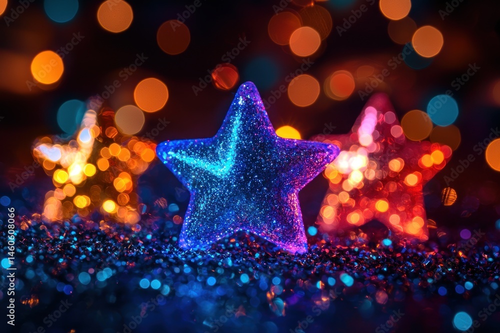 Sparkling stars on glittering surface, bokeh lights Sparkling stars on glittering surface, bokeh lights