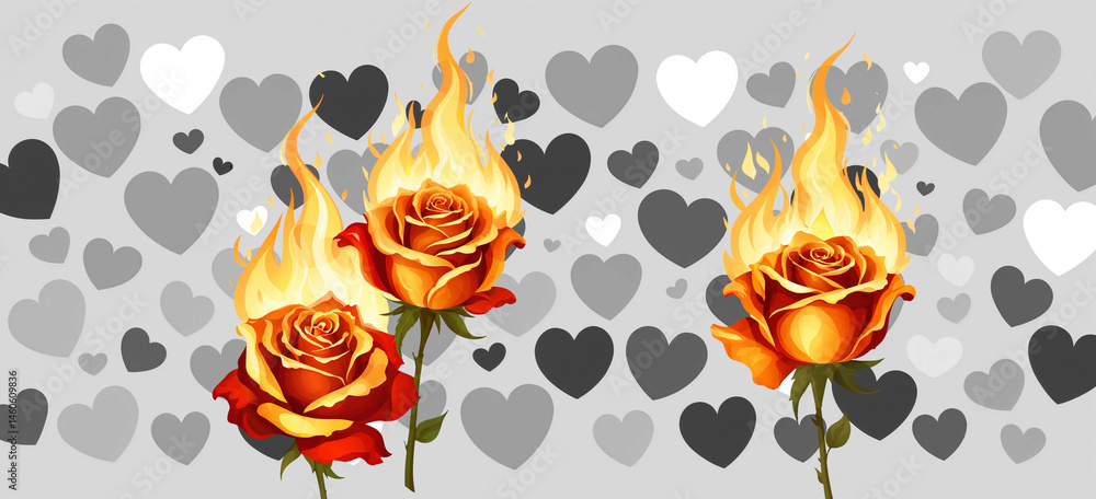 burning roses background illustration