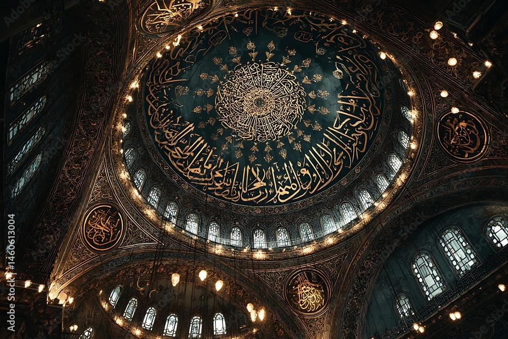 Obraz premium Ornate Mosque Dome: A Symphony of Gold and Teal