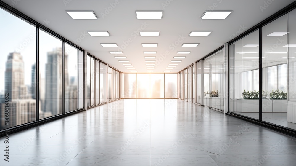 Bright and Modern Corporate Office Space with Glass Walls and City Views. Bright and Modern Corporate Office Space with Glass Walls and City Views.