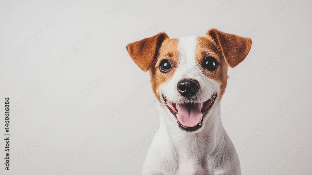 A happy Jack Russell Terrier dog with a white background, looking directly at the camera with a big smile. A happy Jack Russell Terrier dog with a white background, looking directly at the camera with a big smile.