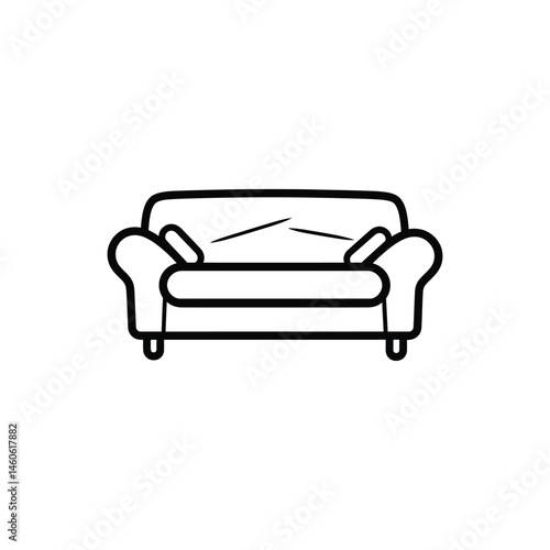 Line Art Sofa with Pillows, Minimalist Design on Transparent Background