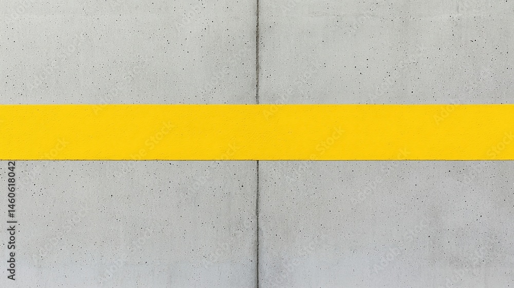 Fototapeta premium A single yellow line runs horizontally across a concrete surface divided into four sections.
