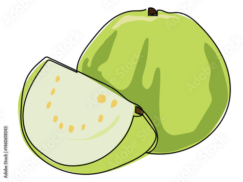 Guava fruit in a continuous line drawing on a white background.