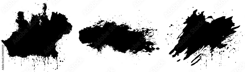 Obraz premium Grunge Ink Splatter Brush Set, Abstract Black Drip and Texture Smears for Graphic Design