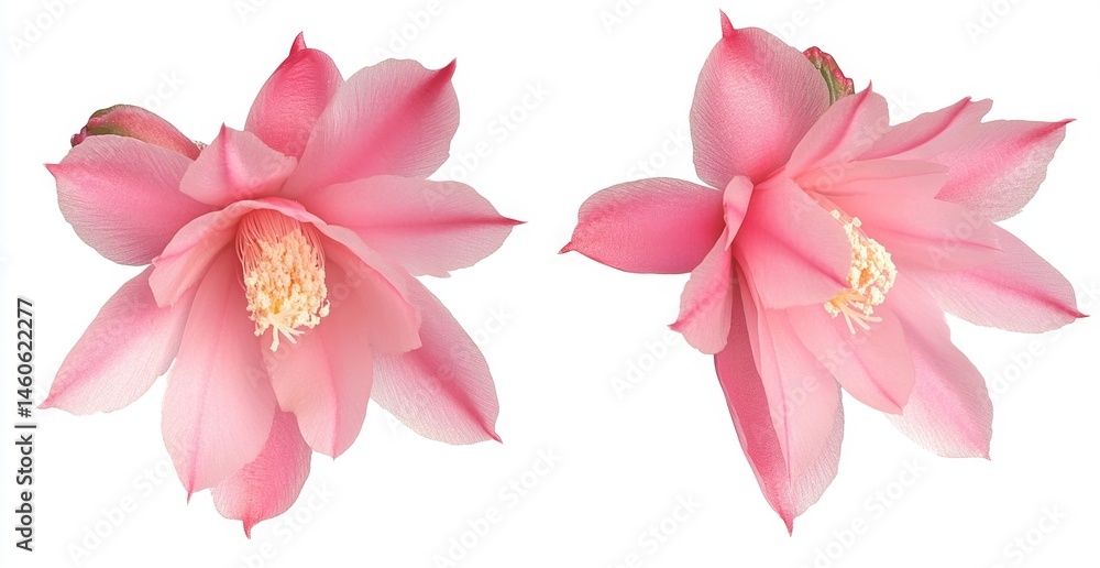 Naklejka premium Two delicate pink flowers, cactus blooms, isolated on white