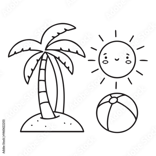 Palm tree and refreshing drink under the sun for warm tropical getaway themes and holiday illustration uses
