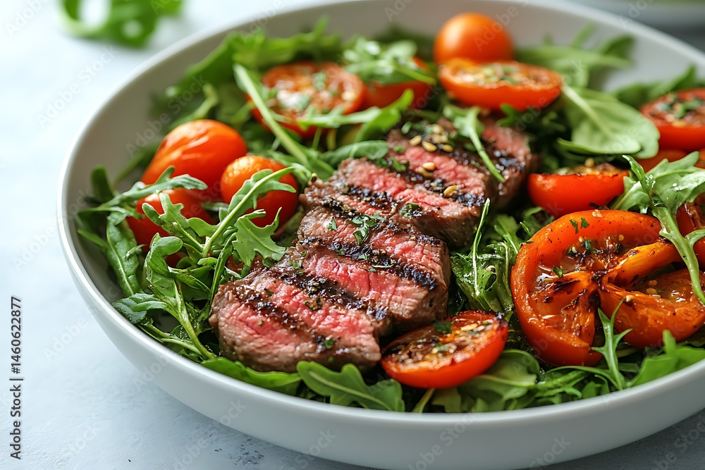 Grilled steak salad with roasted tomatoes and greens Grilled steak salad with roasted tomatoes and greens