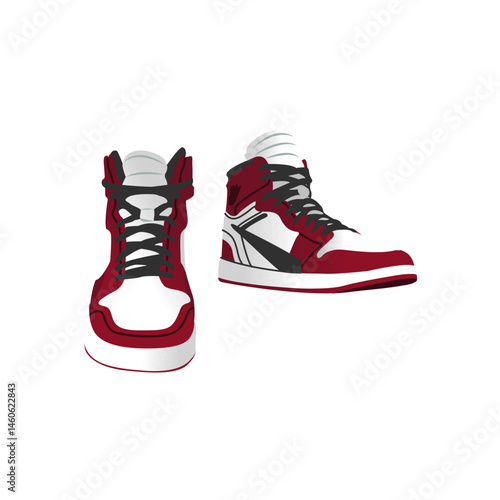 A pair of red basketball shoes