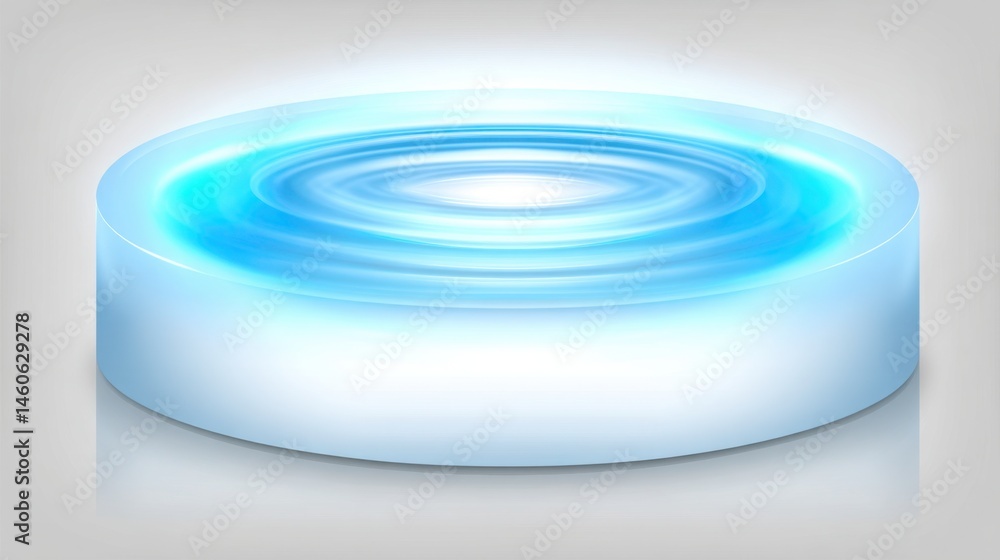 Fototapeta premium Bright blue water drop capturing light in a blurry, low-resolution context representing refreshment and purity