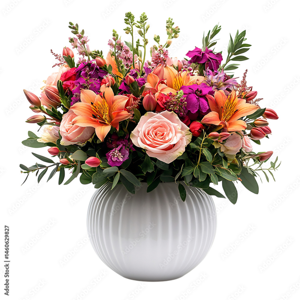 Sympathy Flower Arrangement in Ceramic Vase Isolated on Transparent Background Sympathy Flower Arrangement in Ceramic Vase Isolated on Transparent Background
