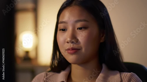 Wallpaper Mural A young woman sits at a desk, concentrating deeply on her work amid soft lighting. The cozy ambiance creates a peaceful environment late at night, enhancing her focus. Torontodigital.ca