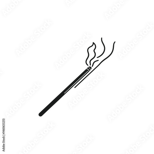 Lit Matchstick Silhouette On Transparent Background With Burning Flame and Smoke